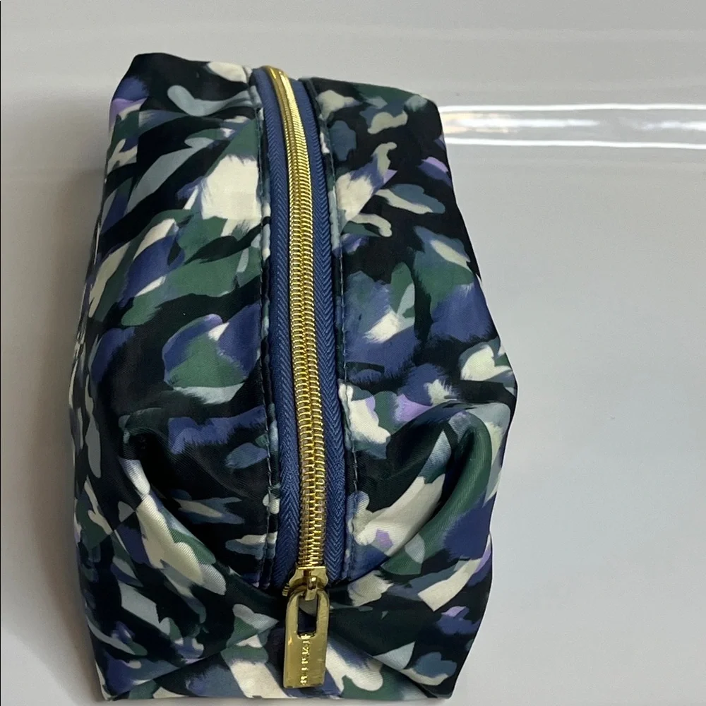 Tartan and Twine Blue and Green Makeup  Pouch with Gold Accent